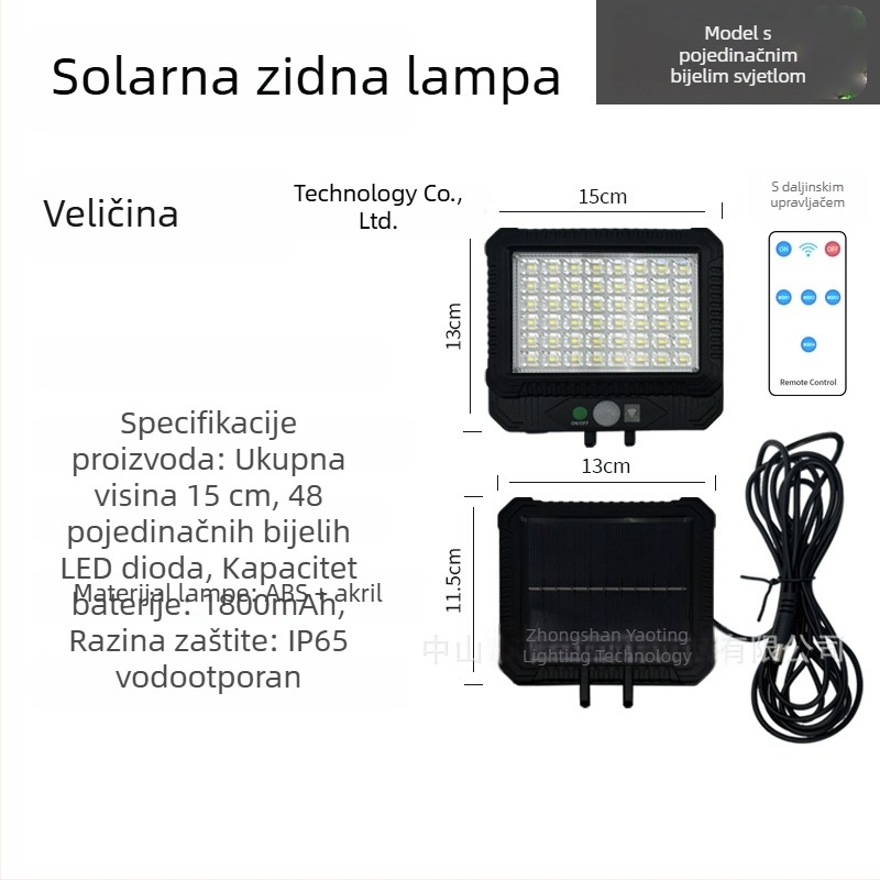 Vodootporni LED reflektor za krajolik i vrt s senzorom pokreta i upravljanjem svjetla, solarno napajanje, dvodijelno vanjsko zidno LED svjetlo