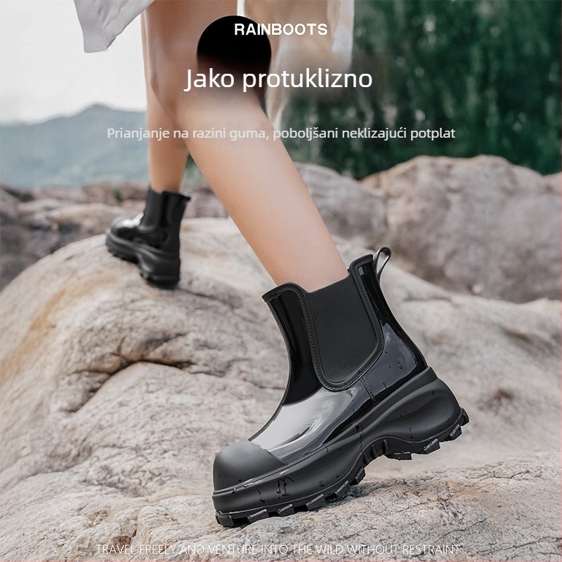 Ženske kišne čizme, forest zelene boje, PVC gornji dio, elastično platno, niski do srednji potkoljenica, srednji pet 3–5 cm, slip-on