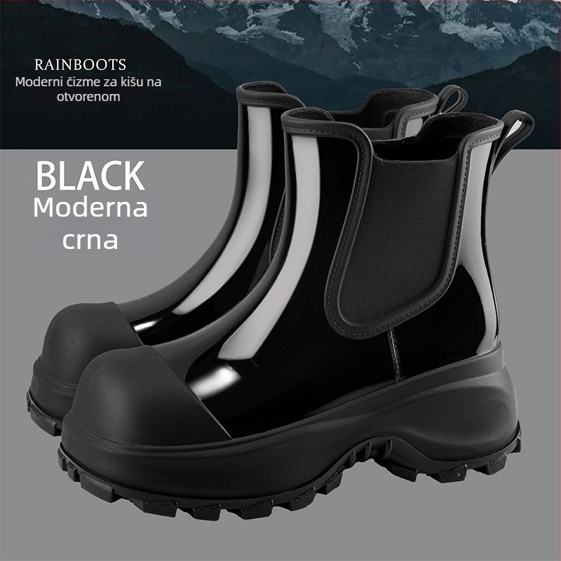 Ženske kišne čizme, forest zelene boje, PVC gornji dio, elastično platno, niski do srednji potkoljenica, srednji pet 3–5 cm, slip-on