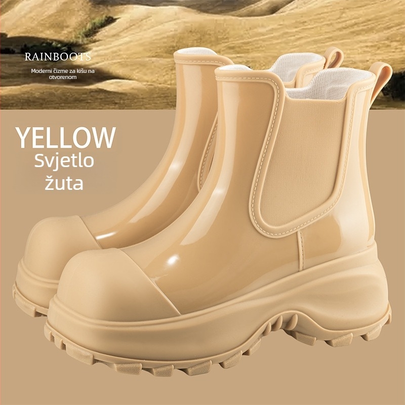 Ženske kišne čizme, forest zelene boje, PVC gornji dio, elastično platno, niski do srednji potkoljenica, srednji pet 3–5 cm, slip-on