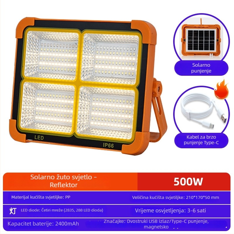 Solarna LED svjetiljka za vanjsku upotrebu, USB punjiva lampica za šator, kamperska LED lampica, višenamjenska LED svjetiljka