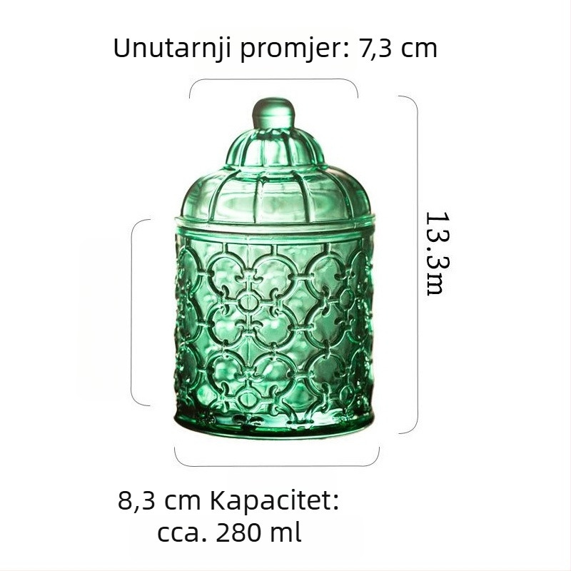Prozirna staklena posuda za pohranu, smaragdno zelena, za štapiće od pamuka i nakit, retro dekor