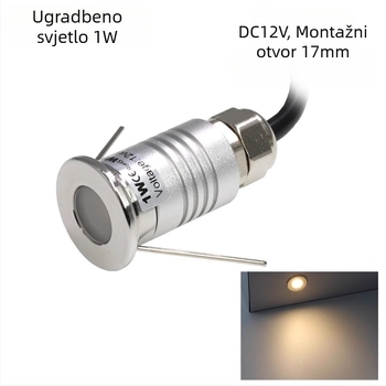 LED vanjska vodootporna 1W mini podzemna svjetiljka, kvadratna podzemna rasvjeta, IP67, otvor Ø17 mm, topla bijela 3000K