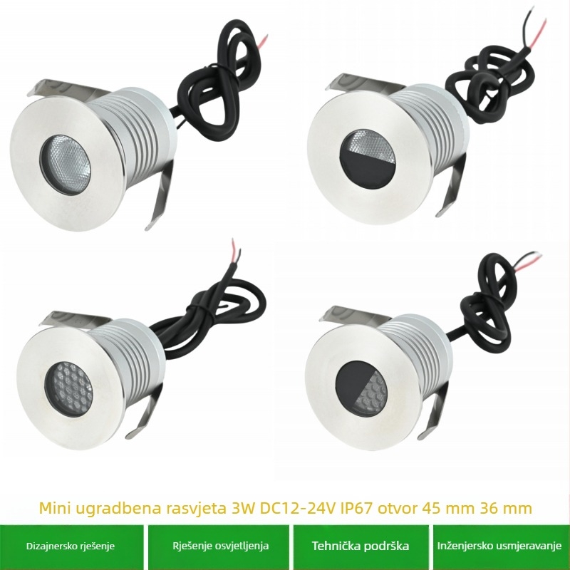 LED podzemna svjetiljka, 45 mm ugrađena u podlogu, vanjska vodootporna reflektor rasvjeta za vrt, 3W pejzažno osvjetljenje