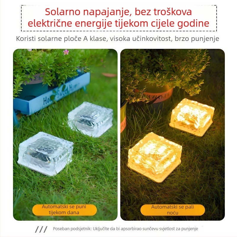 Vanjska solarna LED svjetiljka u obliku ledene cigle, kvadratna podna pločica, vodootporna