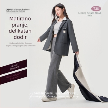Ženske hlače ravnog kroja s blagim izduženim donjim dijelom od Modal Lenzing vlakna, visoki pojas, drapirani kroj, svakodnevne i elegantne