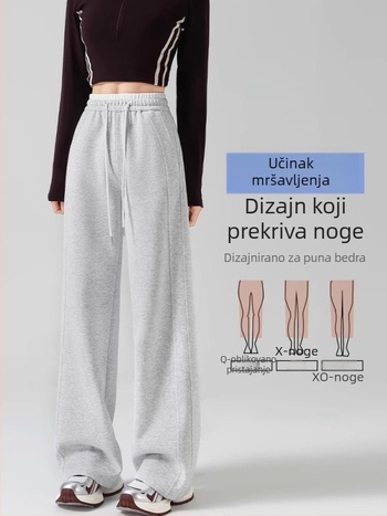 Žute ženske udobne sportske hlače s visokim pojasom, drapirane, široke nogavice, u Lulu stilu, za proleće i jesen