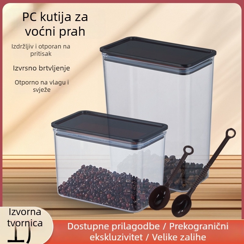 Prozirna plastična četvrtasta posuda za kuhinju za skladištenje žitarica, praška od kave i voćnog praha