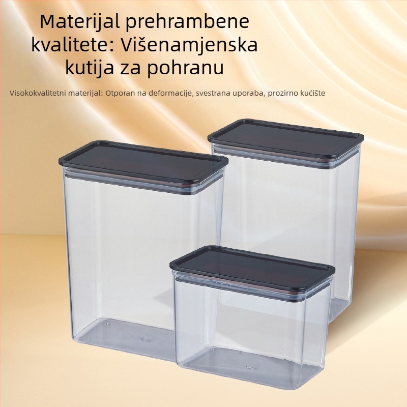Prozirna plastična četvrtasta posuda za kuhinju za skladištenje žitarica, praška od kave i voćnog praha