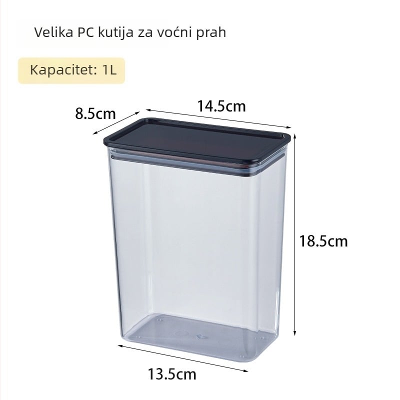 Prozirna plastična četvrtasta posuda za kuhinju za skladištenje žitarica, praška od kave i voćnog praha