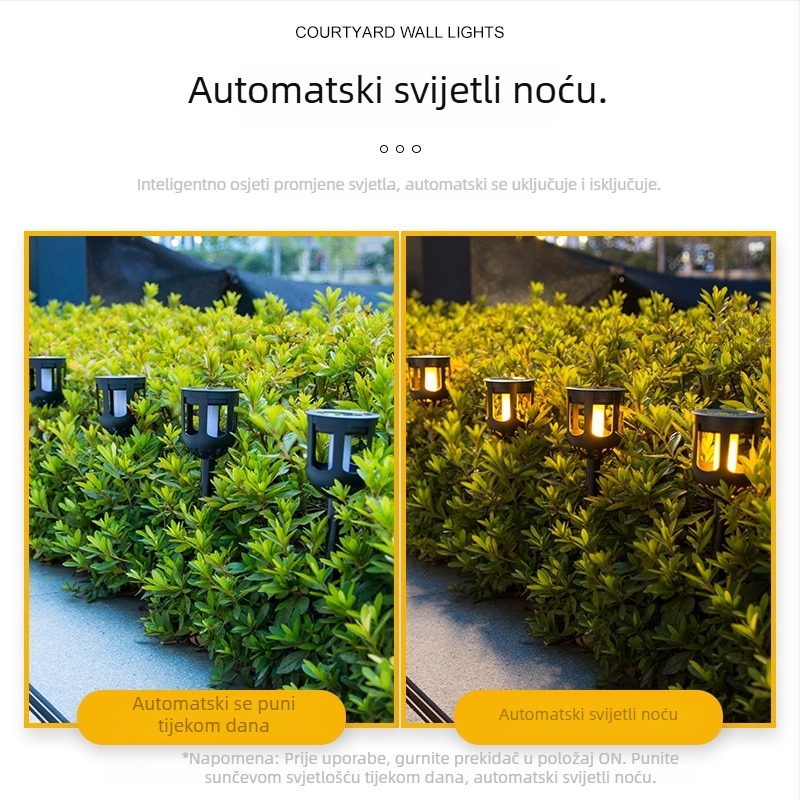 Solarna vanjska vrtna lampa s LED efektom plamena, vodootporna rasvjeta za travu i ukrašavanje dvorišta vile