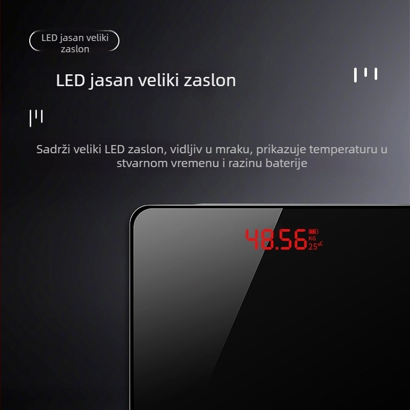 Amuksen kućna vaga, precizna elektronička vaga s skrivenim LED zaslonom, punjiva, mjerenje tjelesne težine do 180 kg