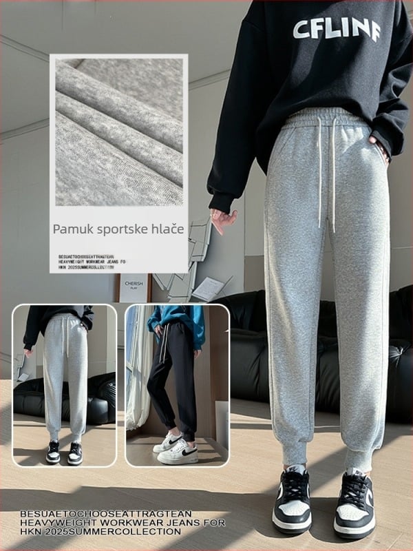 Ženske džogerske hlače s fleece podstavom, visokim strukom, širokim krojem, harém krojem, kratka duljina, ležerni stil