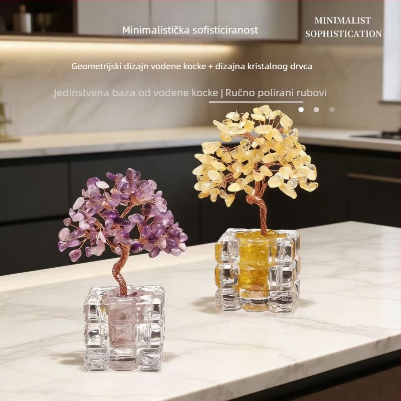 Roza kristalno stablo novca za privlačenje bogatstva – stolna dekoracija u uredu, kućna dekoracija, dar za rođendan i za useljenje