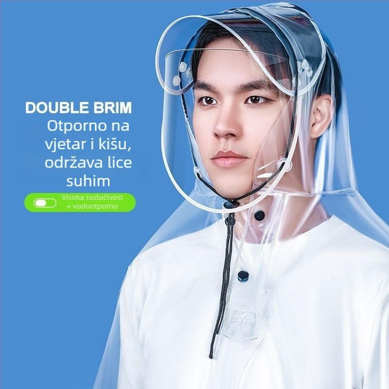 Unisex kišni kaput za biciklizam, MTB, s dvostrukim rubom kapulje, proziran PVC, ekstra veliki