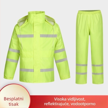 Oxfordov kišni kaput s podijeljenim krojem, fluorescencno zelene boje, za odrasle, muškarce i žene, na otvorenom, reflektirajući