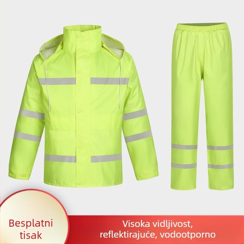 Oxfordov kišni kaput s podijeljenim krojem, fluorescencno zelene boje, za odrasle, muškarce i žene, na otvorenom, reflektirajući