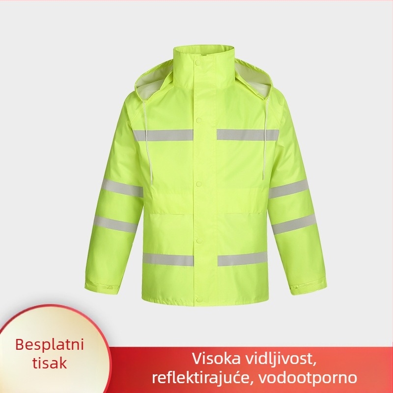 Oxfordov kišni kaput s podijeljenim krojem, fluorescencno zelene boje, za odrasle, muškarce i žene, na otvorenom, reflektirajući