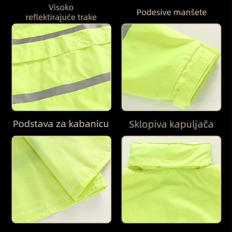 Oxfordov kišni kaput s podijeljenim krojem, fluorescencno zelene boje, za odrasle, muškarce i žene, na otvorenom, reflektirajući
