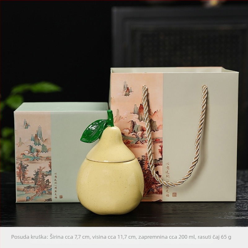 Keramički spremnik za čaj u obliku kruške i staklenka za bombone Snow Pear — kreativan poklon s otiskom logotipa