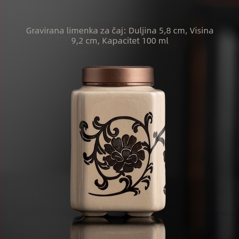 Keramička hermetička posuda za čaj, mala, Pu'er i zeleni čaj, Longjing, s logom