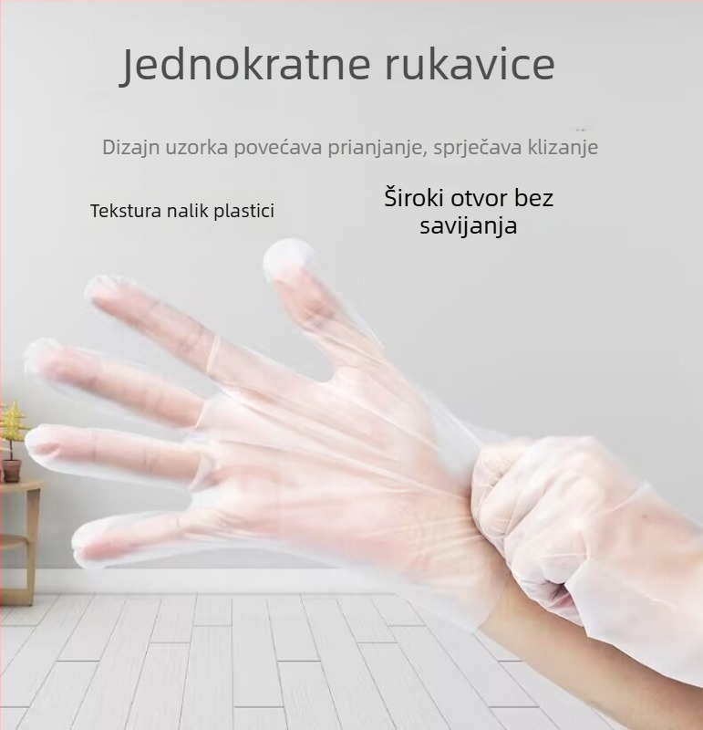 Rukavice za jednokratnu upotrebu, prehrambene kvalitete, za kuhinju: tijesto, pečenje, pranje posuđa i čišćenje.