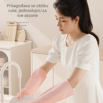 Nitril rukavice za kućanske poslove, čišćenje, pranje posuđa i kuhinjske zadatke; izdržljive, debele, vodootporne, prehrambene kvalitete.