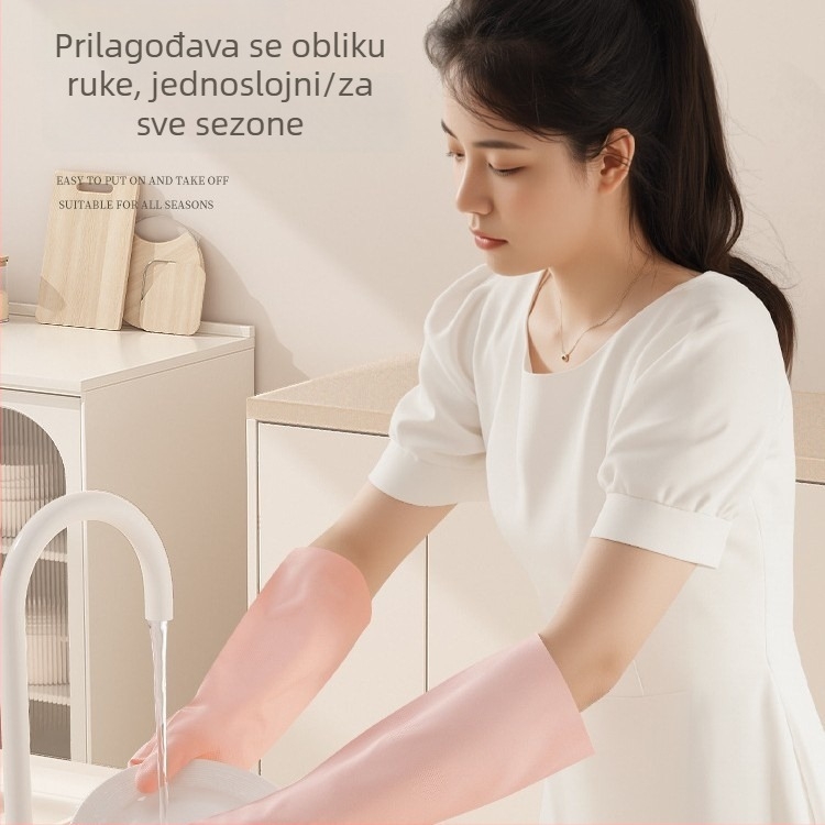Nitril rukavice za kućanske poslove, čišćenje, pranje posuđa i kuhinjske zadatke; izdržljive, debele, vodootporne, prehrambene kvalitete.