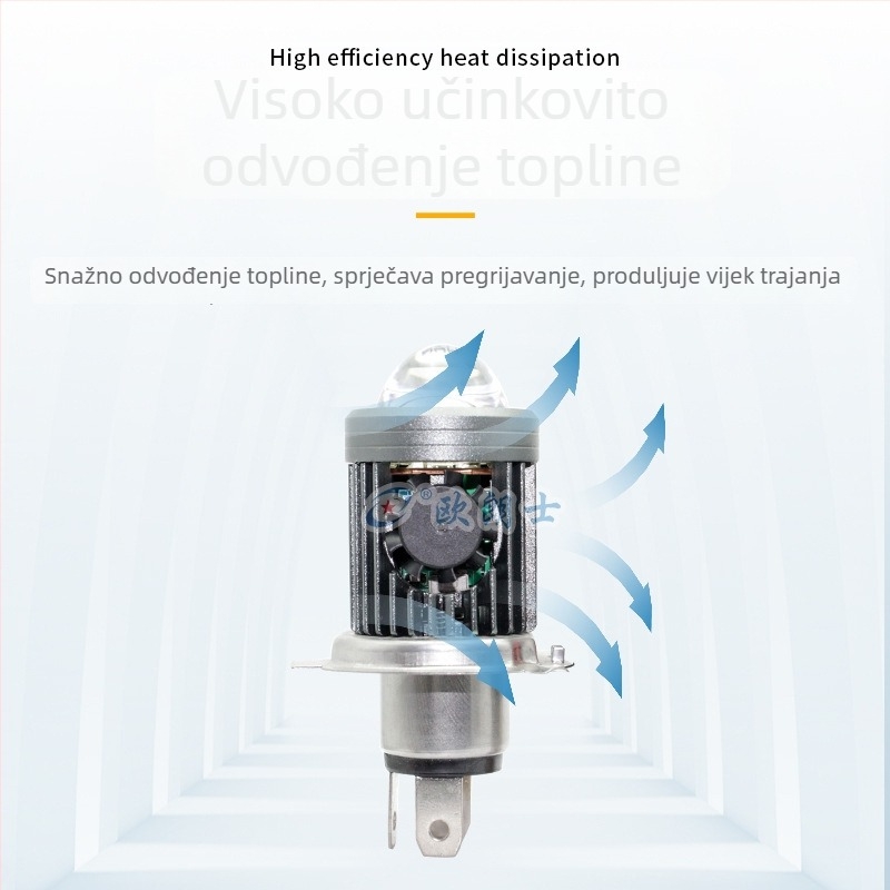 LED prednje svjetlo za motocikl s H4, velika leća i rashladni ventilator, prednje svjetlo za tricikl