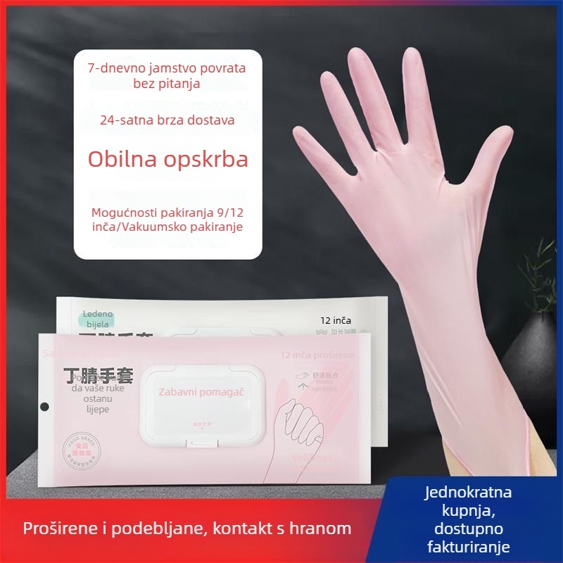 Nitril jednorazovne rukavice za pranje posuđa, kuhinjska upotreba, izdržljive, prehrambena kvaliteta, otporne na ulje, produžene duljine