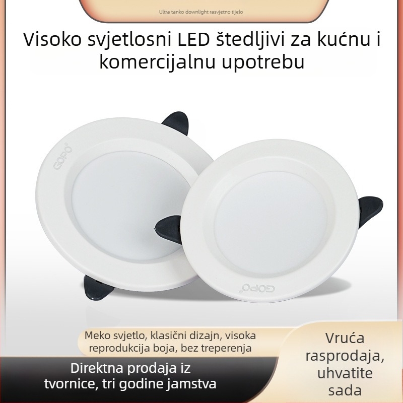 GOPO ugrađeni LED downlight A6LED, 5W–24W, komercijalno i uredsko osvjetljenje