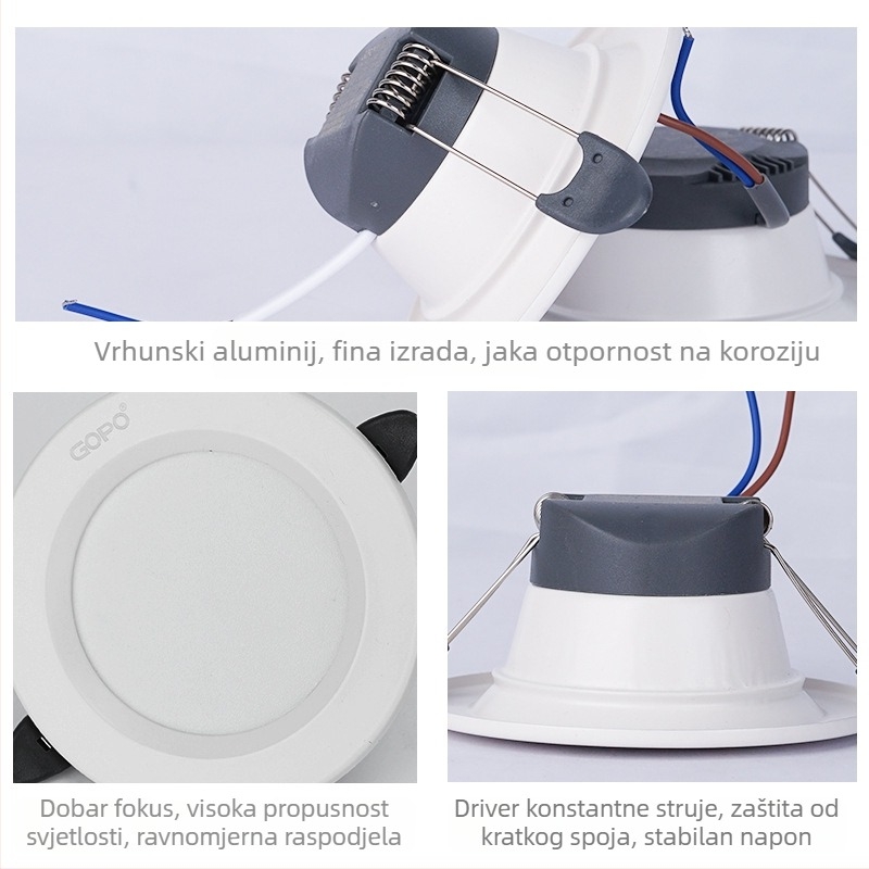 GOPO ugrađeni LED downlight A6LED, 5W–24W, komercijalno i uredsko osvjetljenje