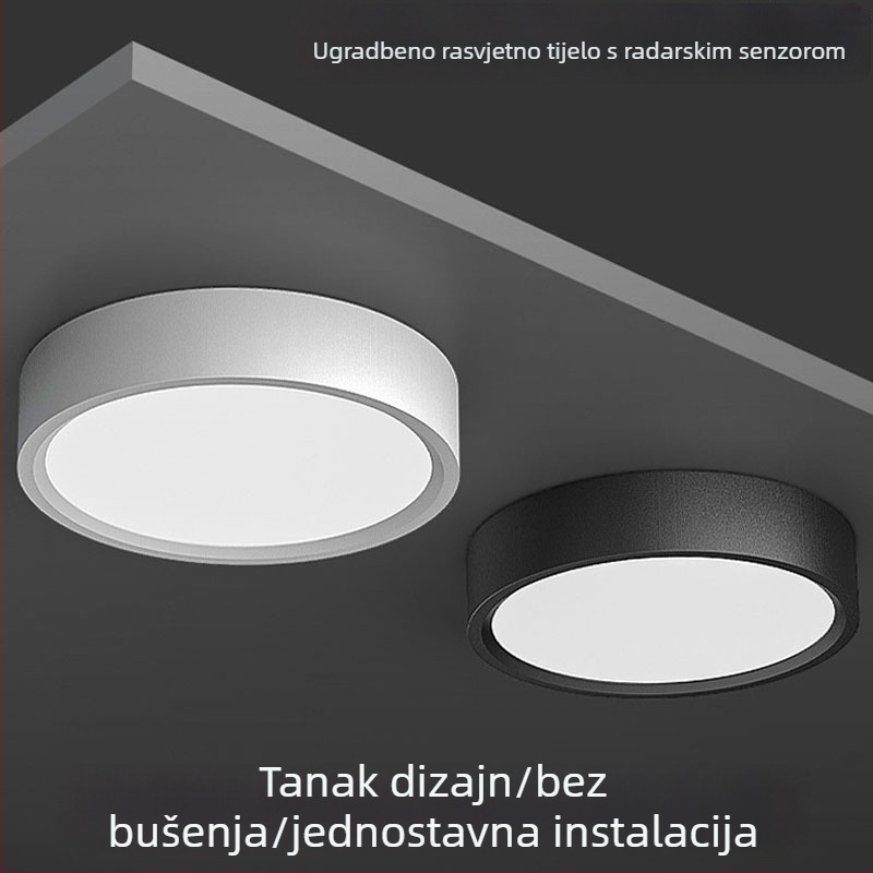 Radar senzor pokreta, površinski montirano kružno LED svjetlo, glasovno upravljanje, bez bušenja, IR noćno svjetlo za hodnik