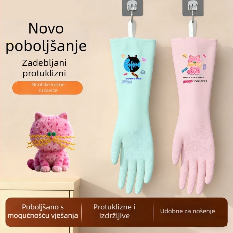 Šarene nitrilne kućne rukavice za pranje posuđa i čišćenje, s karikaturnim uzorkom