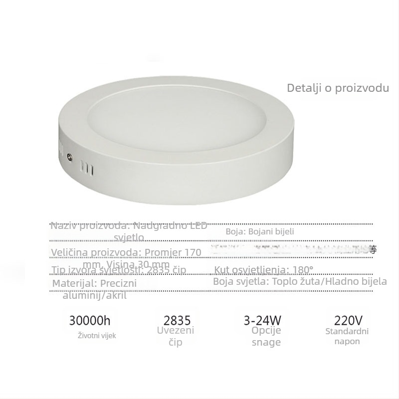 LED okrugli stropni panel svjetlo, ugrađeni downlight, lijevano aluminijsko kućište, protiv zamagljivanja, 6-10 W, 6500K hladno bijela