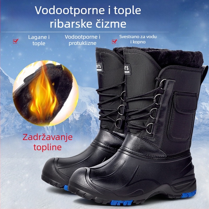 Muške debele zimske čizme za ribolov, vodootporne visoke čizme s fleec podstavom i čeličnim klinovima – dvostruka uporaba na otvorenom
