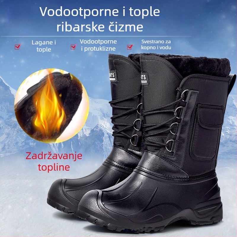 Muške debele zimske čizme za ribolov, vodootporne visoke čizme s fleec podstavom i čeličnim klinovima – dvostruka uporaba na otvorenom