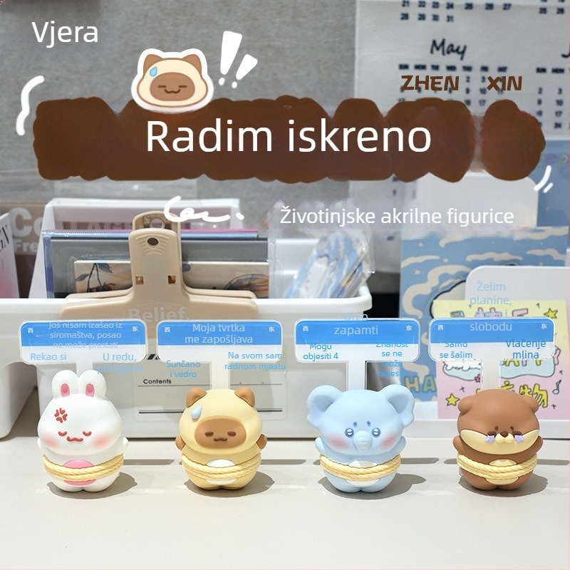 Stolna figurica za ured s igrivim radnikom, tema emocionalne stabilnosti, kreativan mali dar najboljoj prijateljici