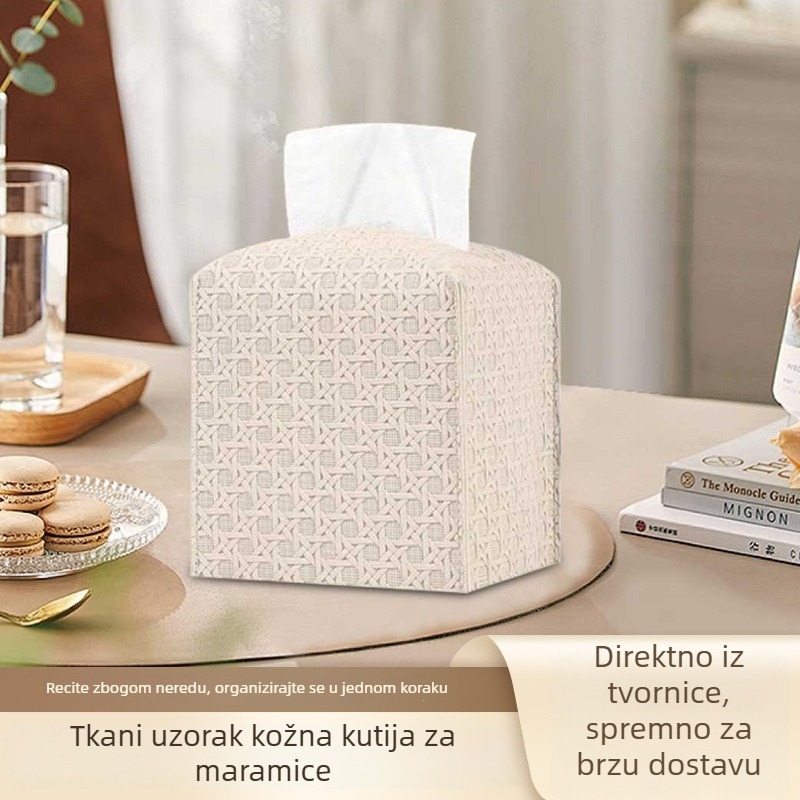Moderna kvadratna kutija za maramice s ratanskim uzorkom, izvučni spremnik, za dnevni boravak, automobil i kupaonu.
