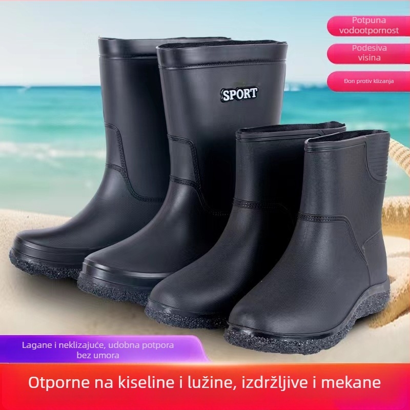 Muške čizme za kišu srednje visine – protuklizne, izdržljive, debela potplata, gumene radne čizme