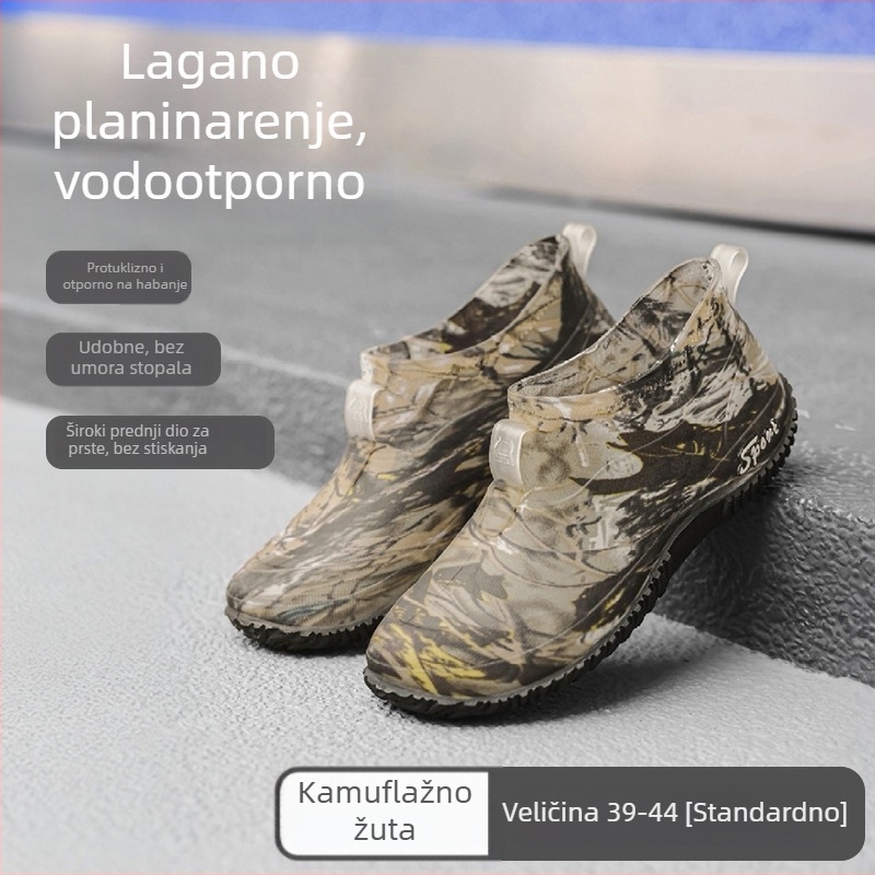 Muške čizme za kišu s kamuflažnim uzorkom, nisko gležnjače, vodootporne, protuklizne kratke čizme s mekanom gumom