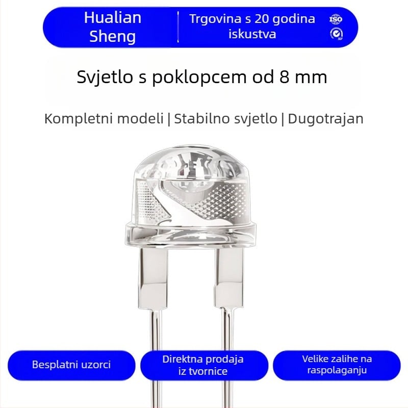 F8mm straw hat LED perle, inline 0.5W, bijela LED