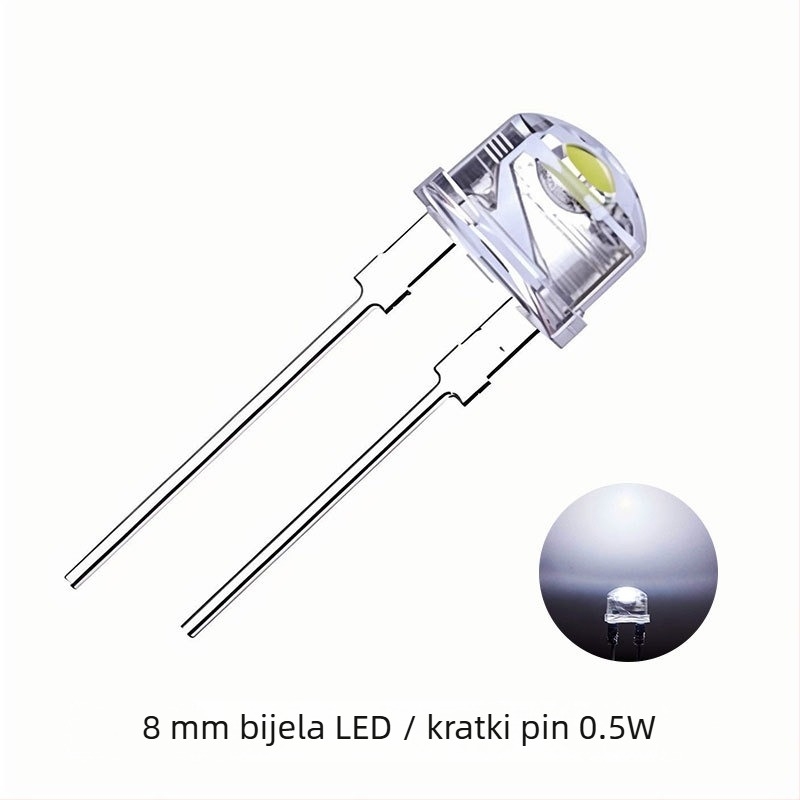 F8mm straw hat LED perle, inline 0.5W, bijela LED