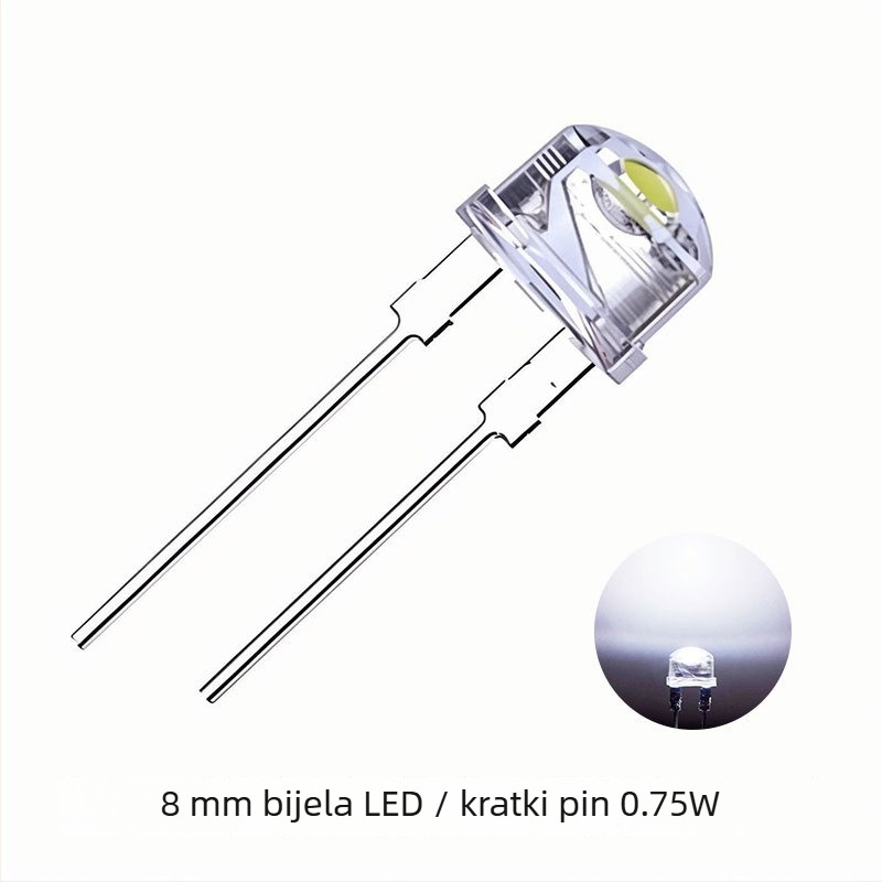 F8mm straw hat LED perle, inline 0.5W, bijela LED