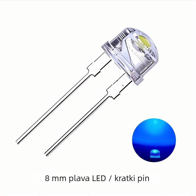 F8mm straw hat LED perle, inline 0.5W, bijela LED
