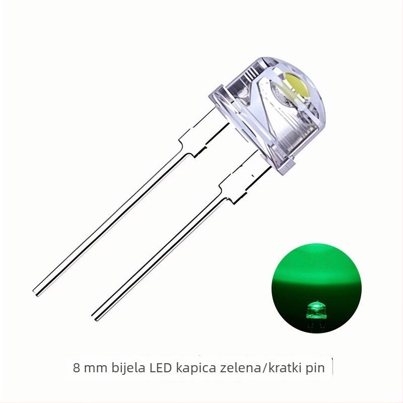 F8mm straw hat LED perle, inline 0.5W, bijela LED