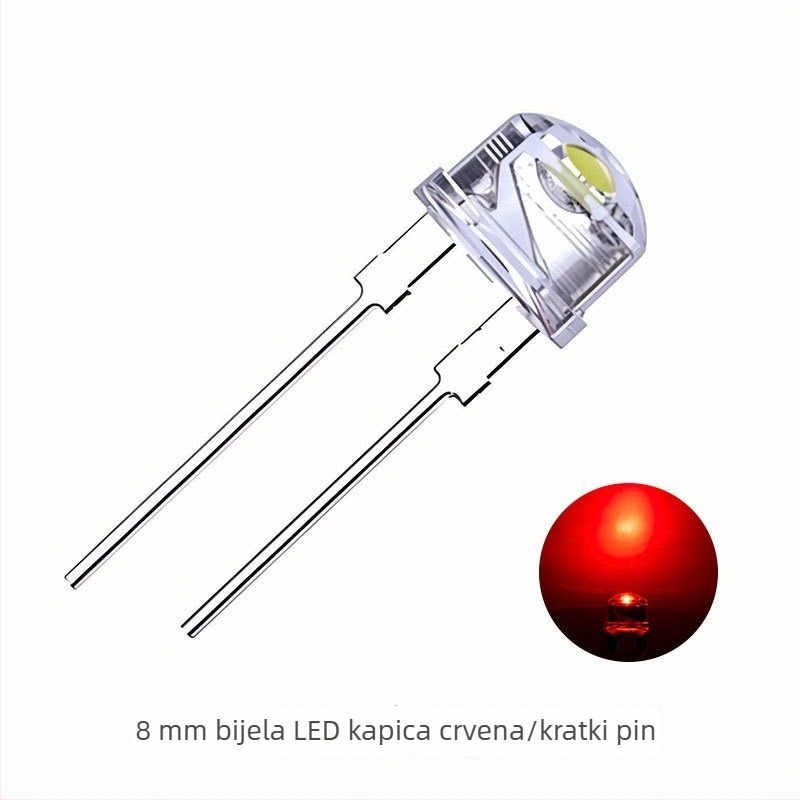 F8mm straw hat LED perle, inline 0.5W, bijela LED