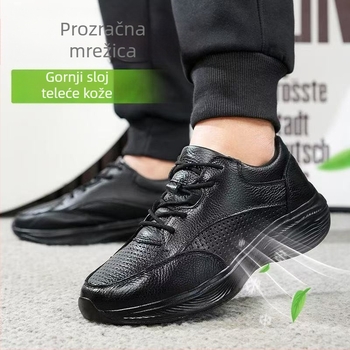 Muške tenisice za hodanje od kože prvog sloja teleće kože, lagane kožne tenisice, mekana đon, EVA, prozračne, za proljeće, sa vezicama, casual