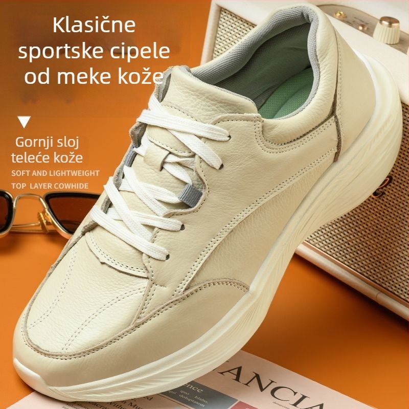 Muške tenisice za hodanje od kože prvog sloja teleće kože, lagane kožne tenisice, mekana đon, EVA, prozračne, za proljeće, sa vezicama, casual