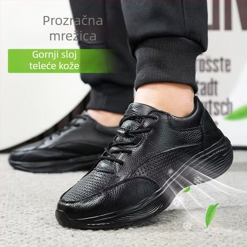 Muške tenisice za hodanje od kože prvog sloja teleće kože, lagane kožne tenisice, mekana đon, EVA, prozračne, za proljeće, sa vezicama, casual